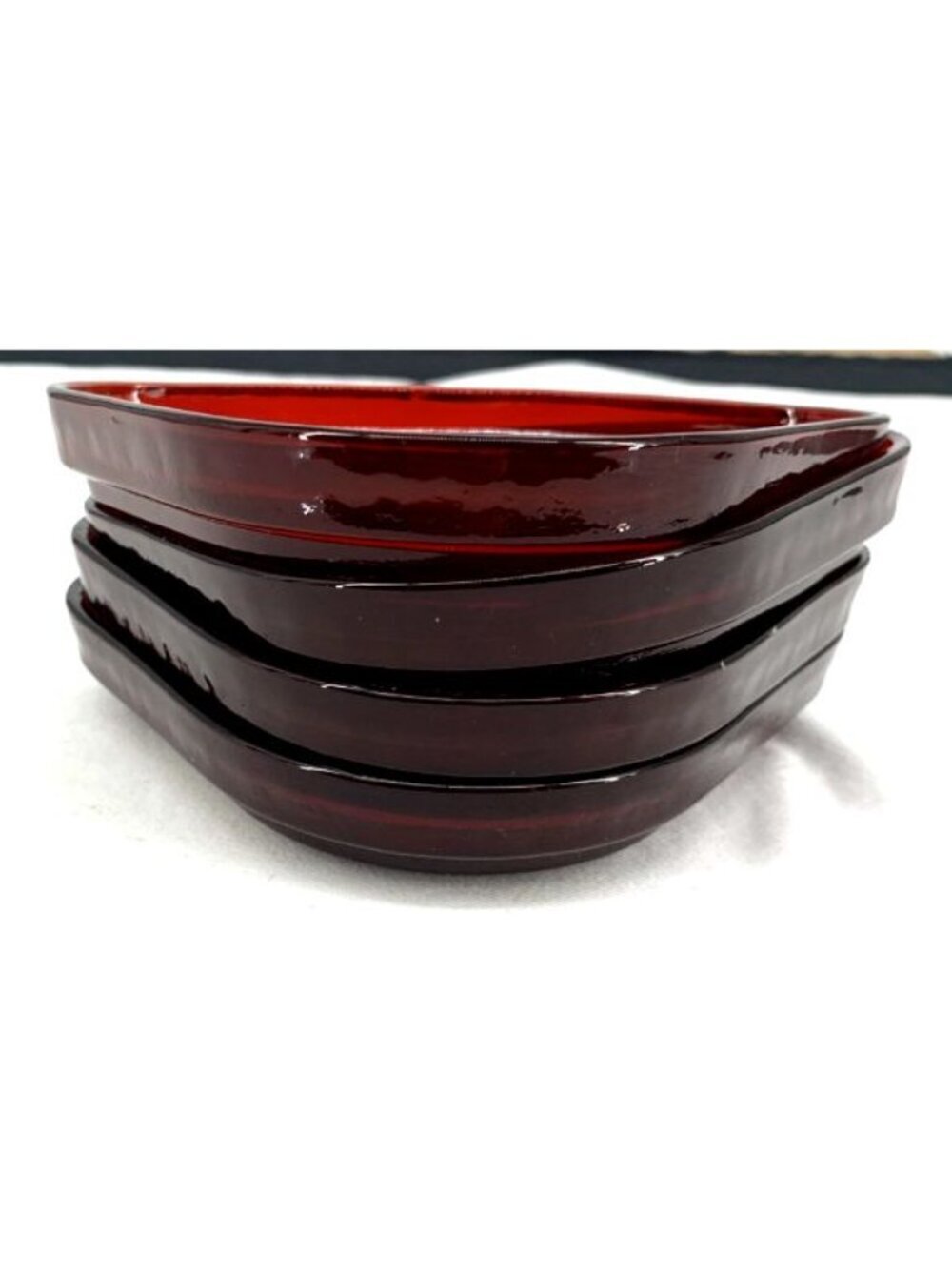 Anchor Hocking Manhattan Ruby Red Glass Relish Tray Inserts Set of 4